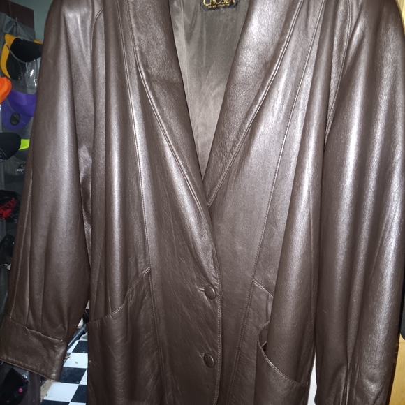 Women's Brown CHOSEN COUTURE  Leather Jacket - Picture 2 of 3